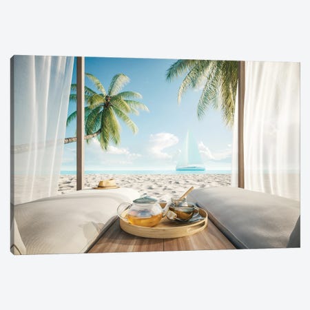 Comfortable Lounge Canopy On Vip Beach Seascape Canvas Print #DPT609} by Shlapak Canvas Art Print