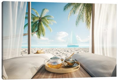 Comfortable Lounge Canopy On Vip Beach Seascape Canvas Art Print - Scenic Collection