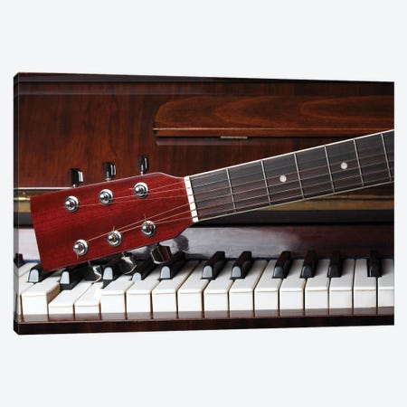 Guitar Neck On Old Piano Keys Canvas Print #DPT60} by flowerstock Canvas Art