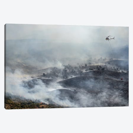 Firefighting Helicopter Drop Water On Forest Fire Canvas Print #DPT615} by zephyr18 Canvas Print