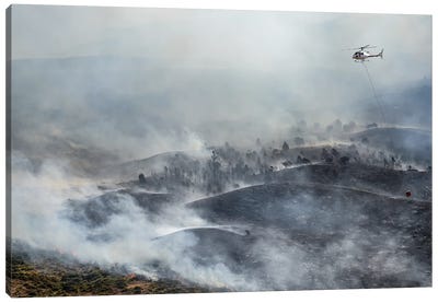 Firefighting Helicopter Drop Water On Forest Fire Canvas Art Print