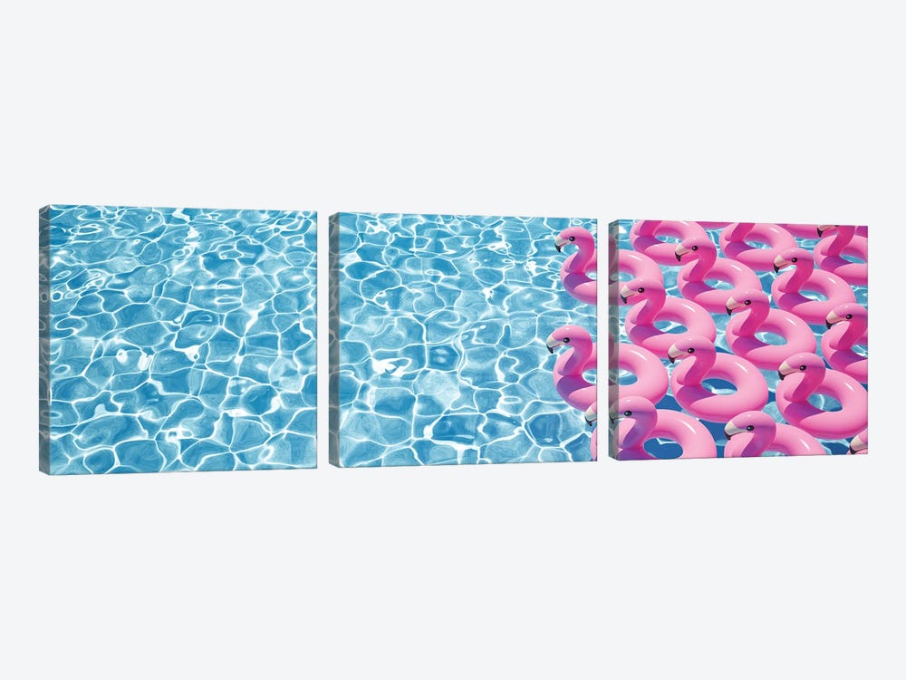 3D Rendering A Lot Of Flamingo Floats In A Pool by 2mmedia 3-piece Canvas Print