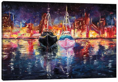 Boats And City Canvas Art Print