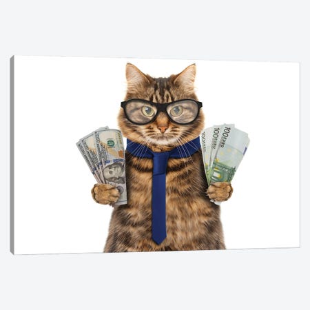 Funny Cat Is Holding Cash Canvas Print #DPT62} by funny_cats Canvas Wall Art