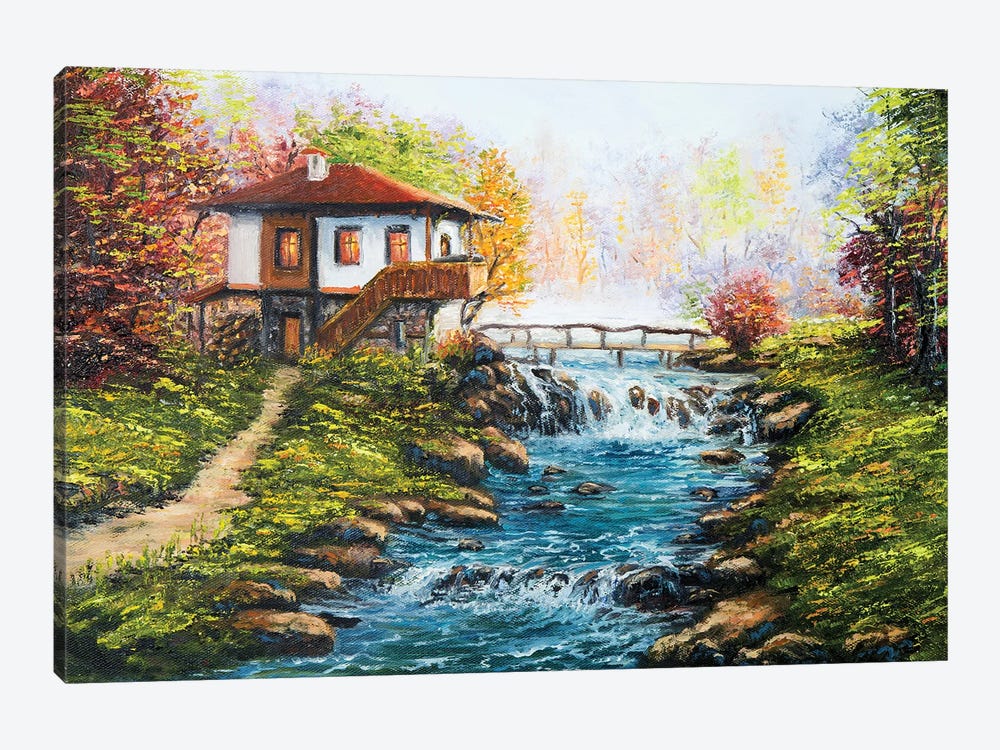 Traditional Bulgarian House And River In The Mountains by borojoint 1-piece Canvas Print