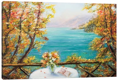Terrace And Ocean Canvas Art Print - Scenic Collection
