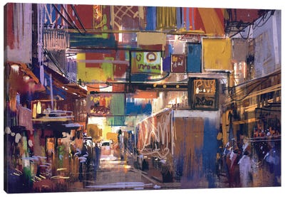 Digital Painting Of Colorful Street Market Canvas Art Print