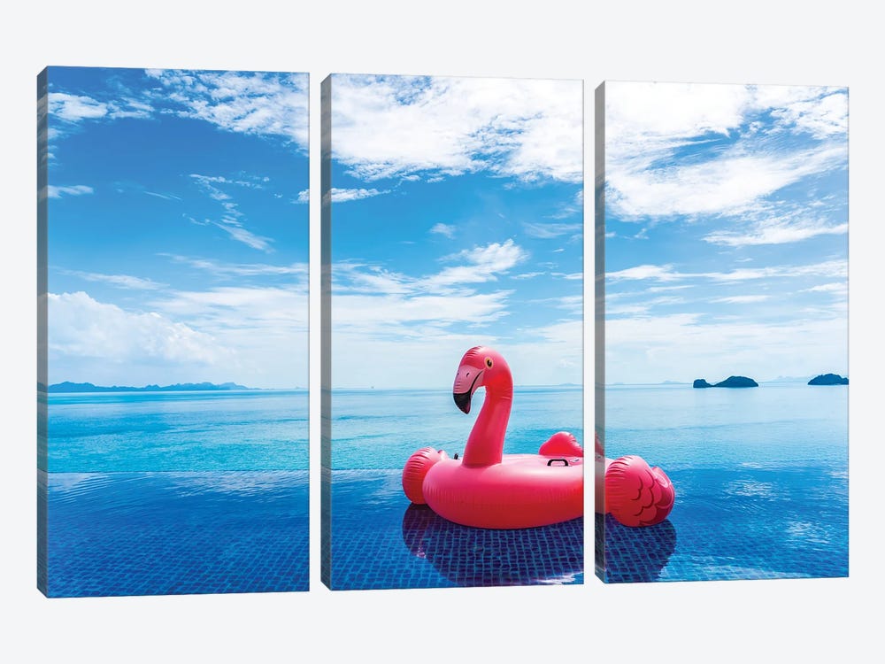 Beautiful Outdoor Swimming Pool In Hotel Resort With Flamingo Fl by mrsiraphol 3-piece Art Print