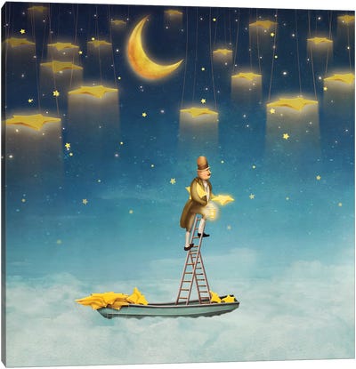 Man On A Ladder Reaching For Stars Canvas Art Print
