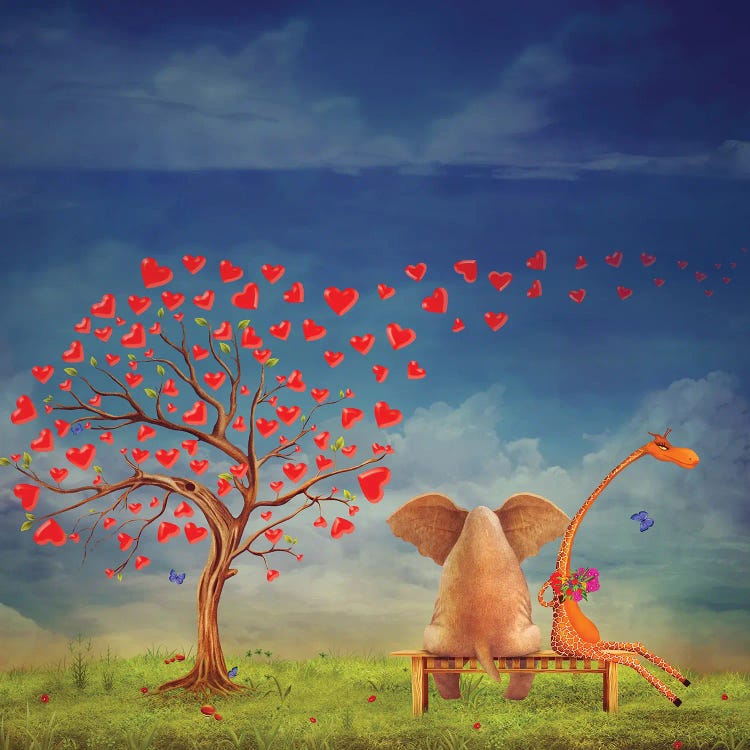 Meeting Of An Elephant And A Giraffe by natamc wall art