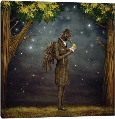 Raven In A Dark Forest Looks At The Watch Canvas Art Print - Star Art