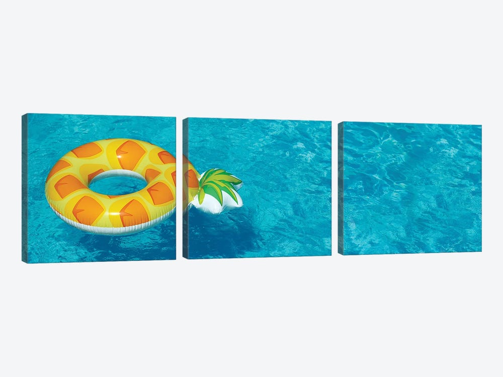 Bright Inflatable Pineapple Ring Floating In Swimming Pool On Sunny Day by NewAfrica 3-piece Canvas Artwork