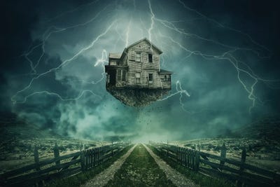 Flying Ghost House Art Print by psychoshadow iCanvas