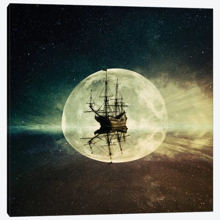 Ghost Ship Monlight Canvas Print #DPT737} by psychoshadow Canvas Wall Art