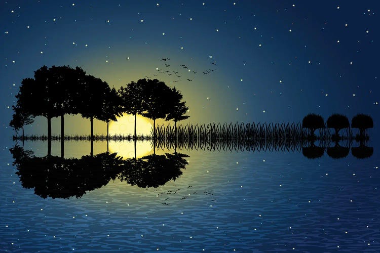 Guitar Island Moonlight by psychoshadow wall art