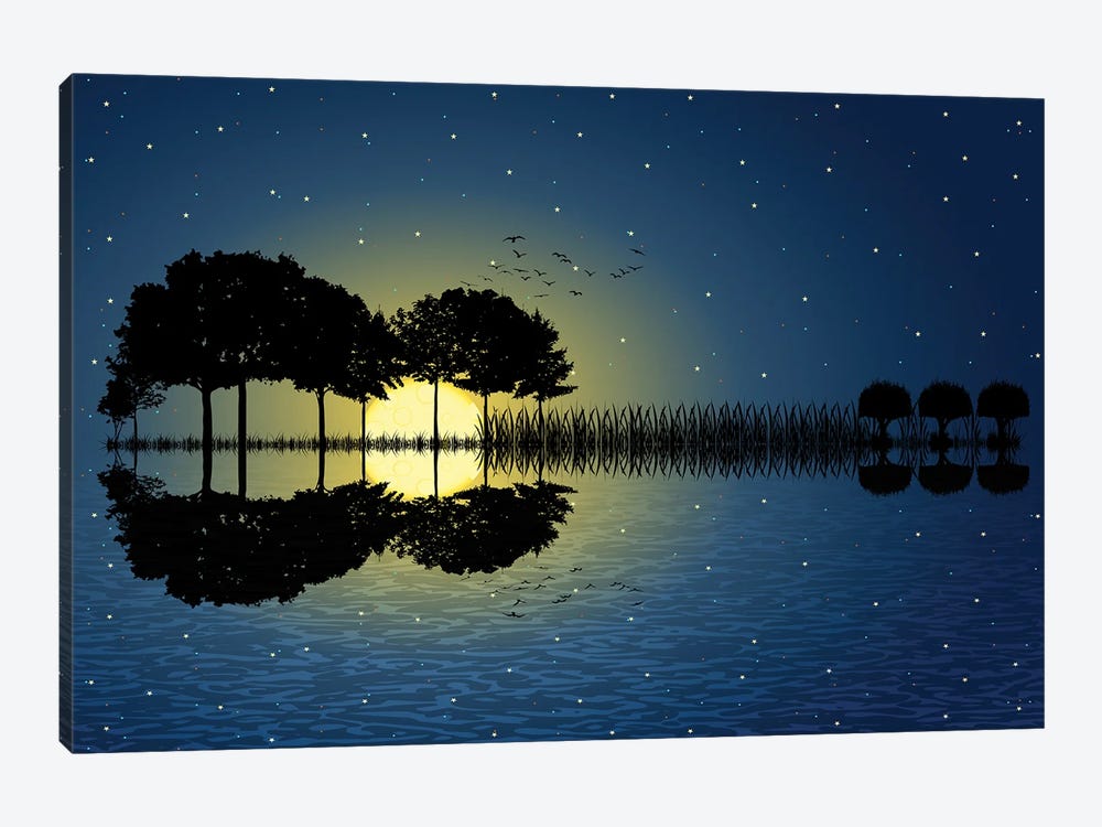 Guitar Island Moonlight by psychoshadow 1-piece Art Print
