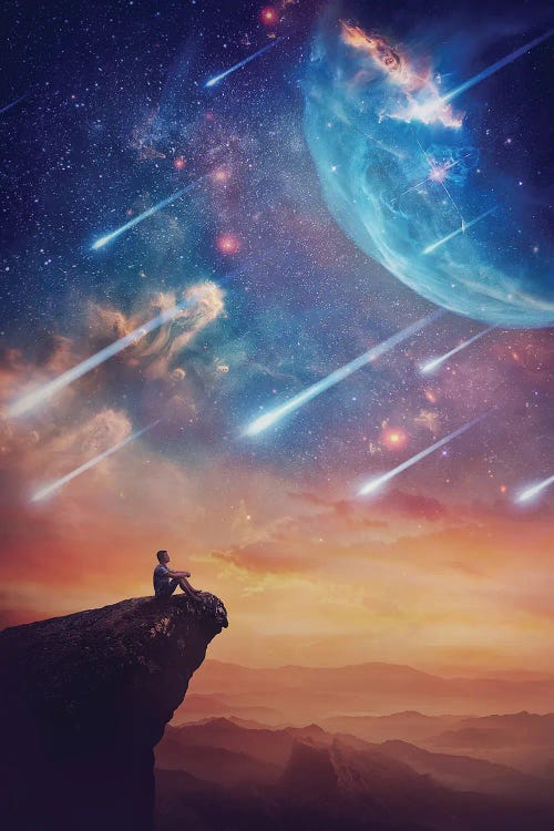 Lone Person On The Peak Of A Cliff Admiring A Wonderful Space Phenomenon