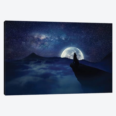 Lonely Wolf Moonlight Canvas Print #DPT741} by psychoshadow Canvas Art
