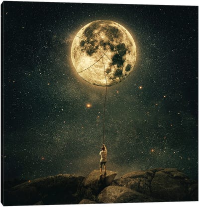Pulling The Moon Canvas Art Print - Fine Art Collection