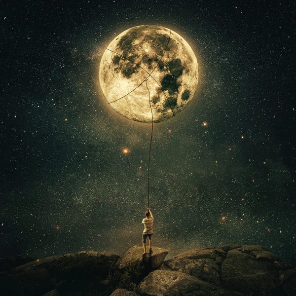 Fine Art Collection: Pulling The Moon by psychoshadow