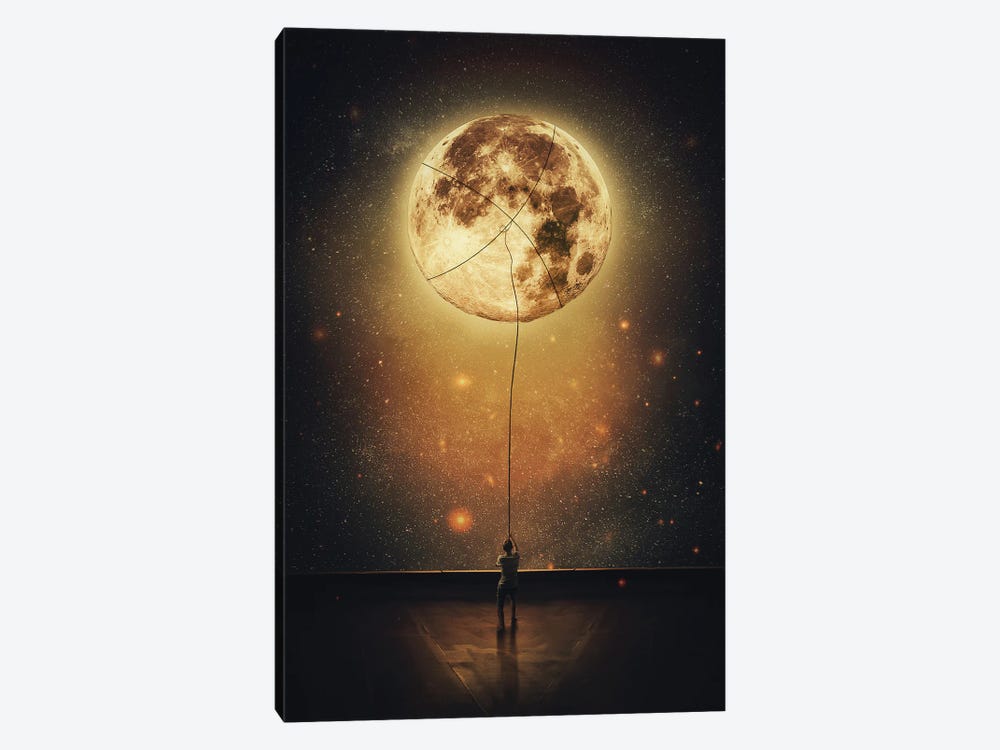 Surreal Scene With A Person Stealing Moon From The Night Sky by psychoshadow 1-piece Canvas Print