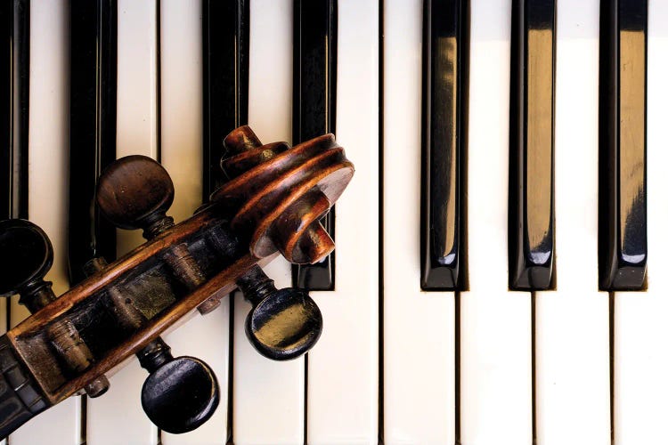 Old Violin On Piano Keys