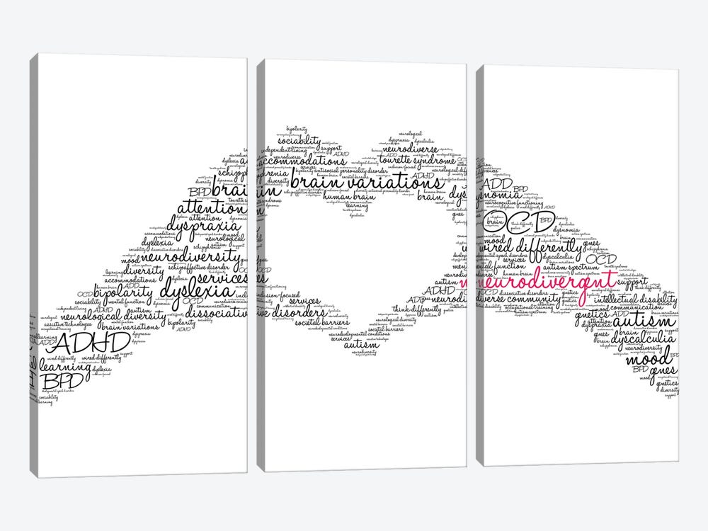 Neurodivergent Word Cloud On A White Background by arloo 3-piece Canvas Wall Art