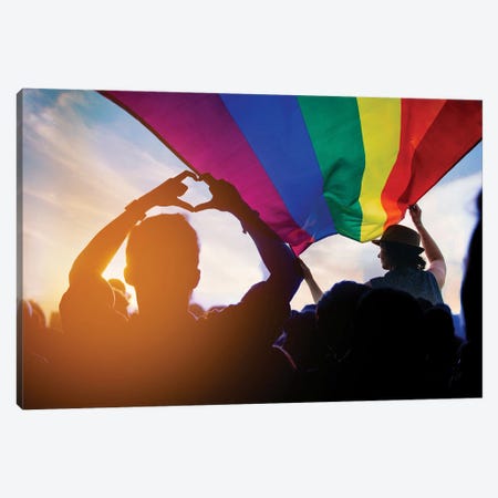 Pride Community At A Parade Raising An LGBT Flag Canvas Print #DPT780} by belyaaa Canvas Art