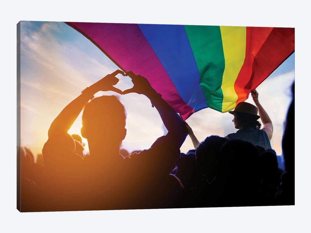 Pride Community At A Parade Raising An LGBT Flag by belyaaa 1-piece Canvas Artwork