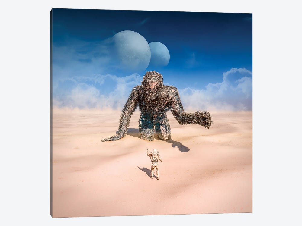 Astronaut Waving To A Giant In The Desert by grandeduc 1-piece Canvas Artwork