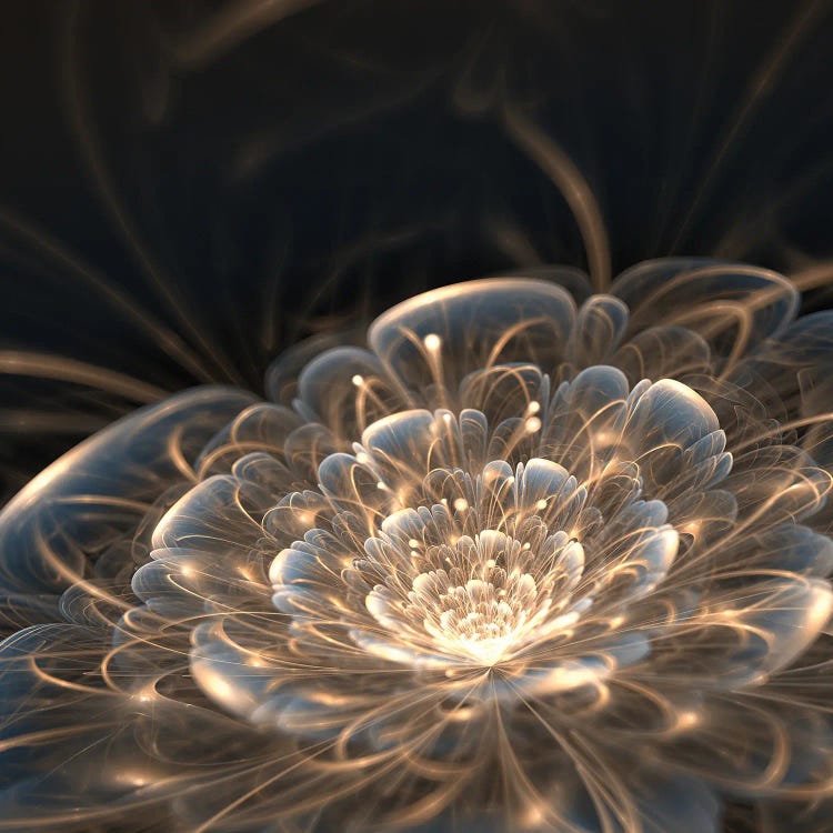 Dark Blue Fractal Flower With Golden Rays