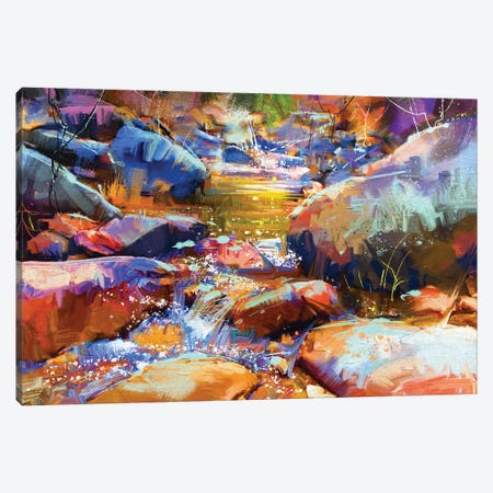 Waterfall With Colorful Stones Canvas Print #DPT80} by grandfailure Canvas Wall Art