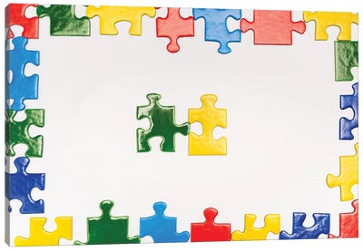 Top View Of Multicolored Puzzle Pieces On A White Background Canvas Art Print