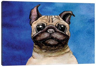 Bulldog On A Blue Background Canvas Art Print - Animal Collection