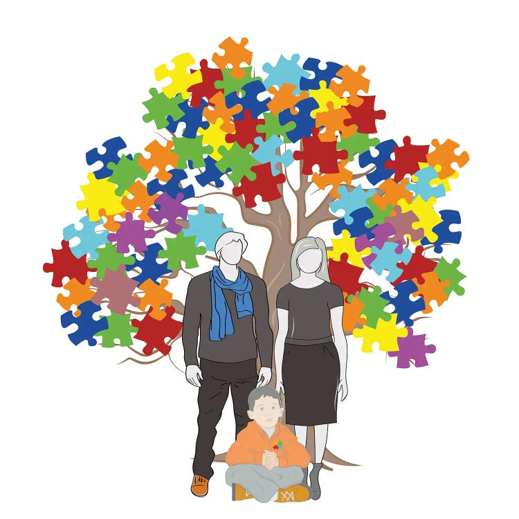 Autism Awareness Tree With Family by kitvitaly wall art