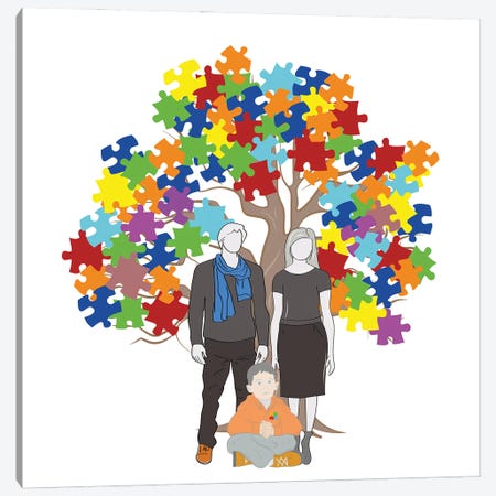 Autism Awareness Tree With Family Canvas Print #DPT821} by kitvitaly Canvas Print