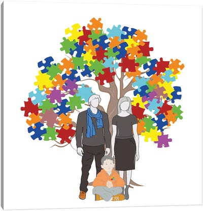 Autism Awareness Tree With Family Canvas Art Print - Neurodiversity