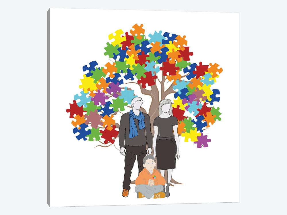 Autism Awareness Tree With Family by kitvitaly 1-piece Art Print