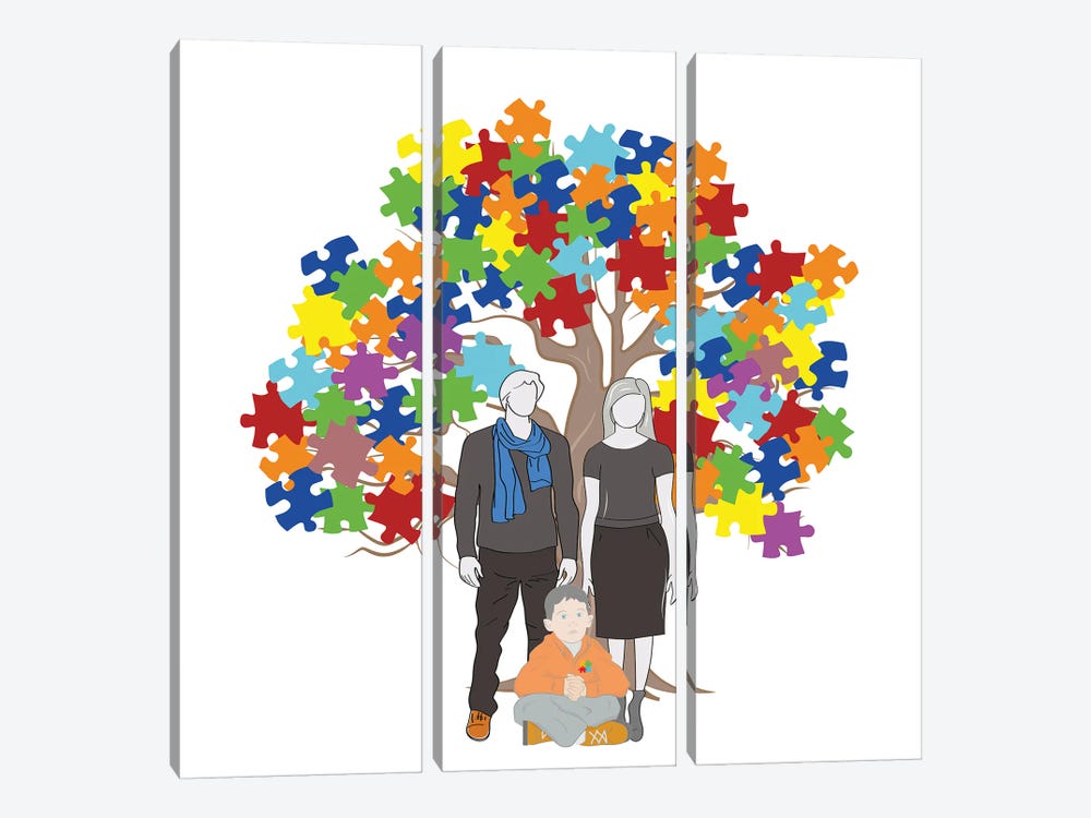 Autism Awareness Tree With Family by kitvitaly 3-piece Art Print