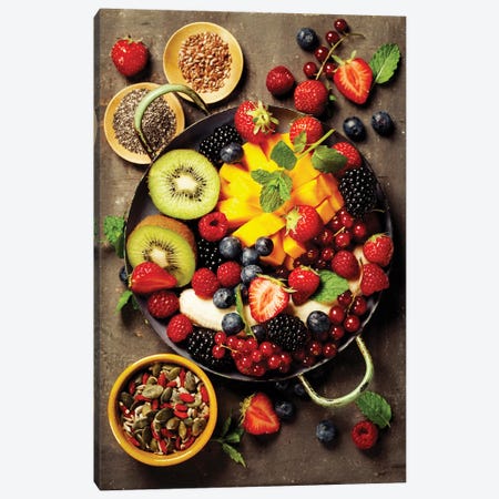 Fresh Fruits And Berries On A Plate Canvas Print #DPT822} by klenova Art Print