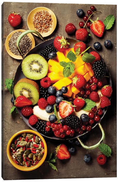 Fresh Fruits And Berries On A Plate Canvas Art Print - Berry Art