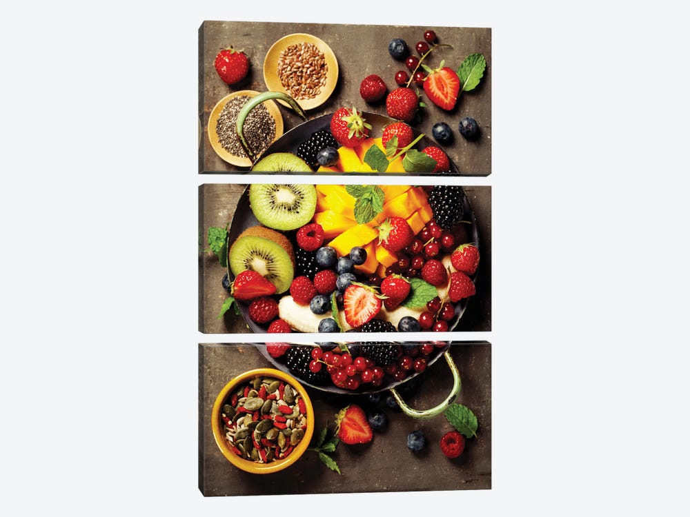 Fresh Fruits And Berries On A Plate by klenova 3-piece Canvas Artwork
