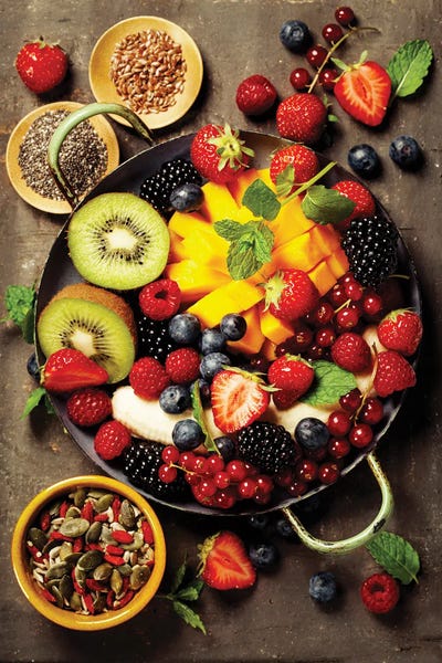 Berries: Fresh Fruits And Berries On A Plate by klenova
