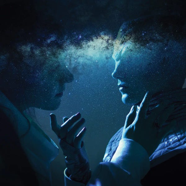 Woman And An Alien Look At Each Other
