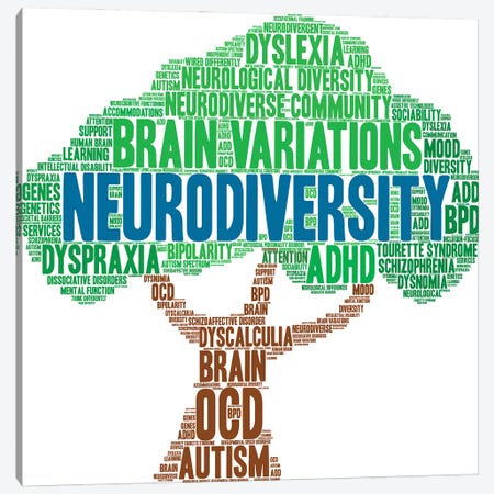 Neurodiversity Word Tree On A White Background Canvas Print #DPT824} by Natali0 Canvas Art
