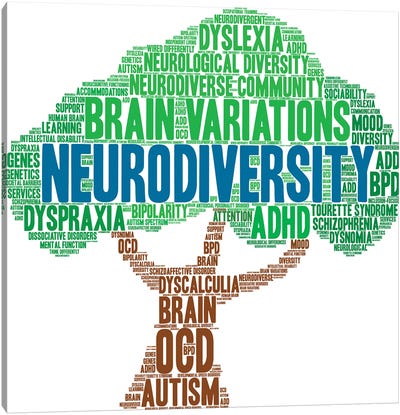 Neurodiversity Word Tree On A White Background Canvas Art Print - Neurodiversity