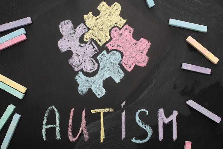 Autism And Puzzle Pieces Drawn On A Chalkboard