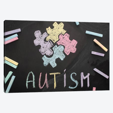 Autism And Puzzle Pieces Drawn On A Chalkboard Canvas Print #DPT829} by VadimVasenin Canvas Print