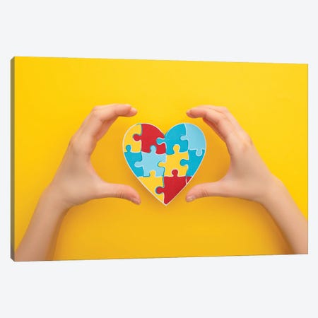World Autism Awareness Day - Female Hands Around A Heart Puzzle Symbol Canvas Print #DPT831} by VadimVasenin Canvas Wall Art