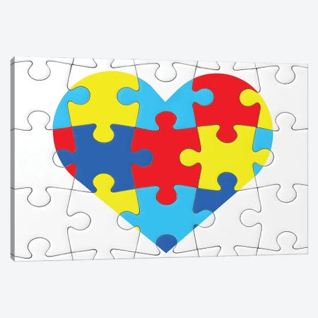 Autism Awareness Heart Puzzle Symbol Canvas Print #DPT832} by vetre Canvas Wall Art